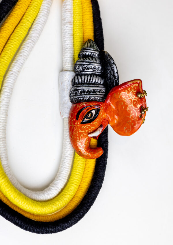 Tribal Mask & Temple Necklace – Handcrafted Clay Pendant with Yellow & Black Cords | Bold Ethnic Jewellery for Powerful Women - Image 4
