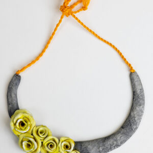 Yellow Rose on Stone Crescent Necklace – Handcrafted Clay Jewellery | Minimalist Ethnic Jewellery for Professional Women