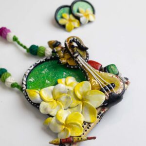 Veena & Frangipani Blossom Necklace – Handcrafted Clay Jewellery Set | Cultural Ethnic Jewellery for Artistic Women