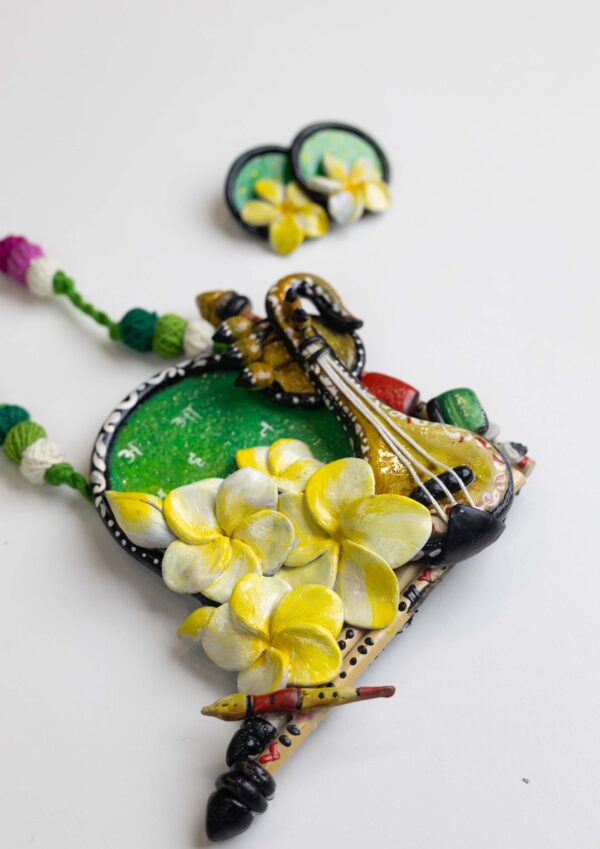 Veena & Frangipani Blossom Necklace – Handcrafted Clay Jewellery Set | Cultural Ethnic Jewellery for Artistic Women